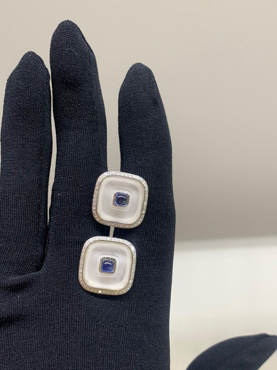Topaz Blue Sapph 18 Karat White Gold Fine Jewelry Statement Cufflinks 1