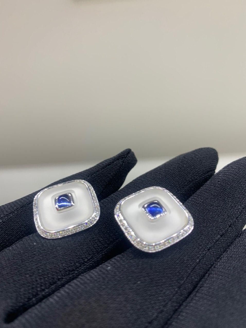 Topaz Blue Sapph 18 Karat White Gold Fine Jewelry Statement Cufflinks 3