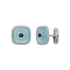 Topaz Blue Sapph 18 Karat White Gold Fine Jewelry Statement Cufflinks