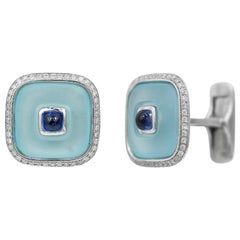 Boutons de manchette fantaisie en or blanc 18 carats avec topaze, saphir bleu et saphir