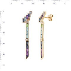 Gelbgold-Ohrringe mit Topas, blauem Saphir, Amethyst und Diamant