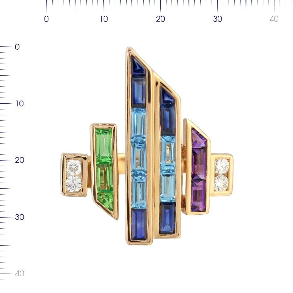 For Sale:  Topaz Blue Sapphire Amethyst Diamond Yellow Gold Ring 2