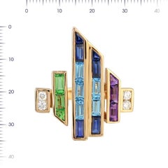 Topaz Blue Sapphire Amethyst Diamond Yellow Gold Ring