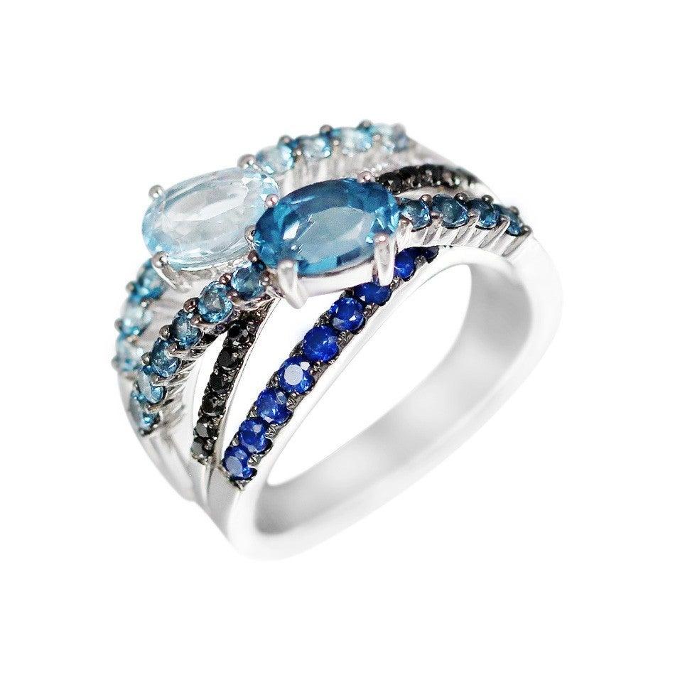 For Sale:  Topaz Blue Sapphire Diamond White Gold Ring 3