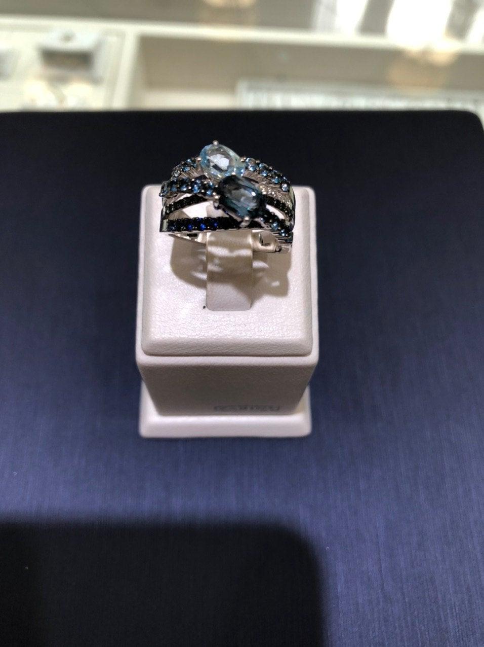 For Sale:  Topaz Blue Sapphire Diamond White Gold Ring 6