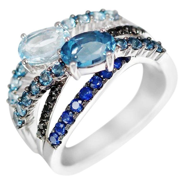 For Sale:  Topaz Blue Sapphire Diamond White Gold Ring