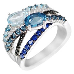 Topaz Blue Sapphire Diamond White Gold Ring