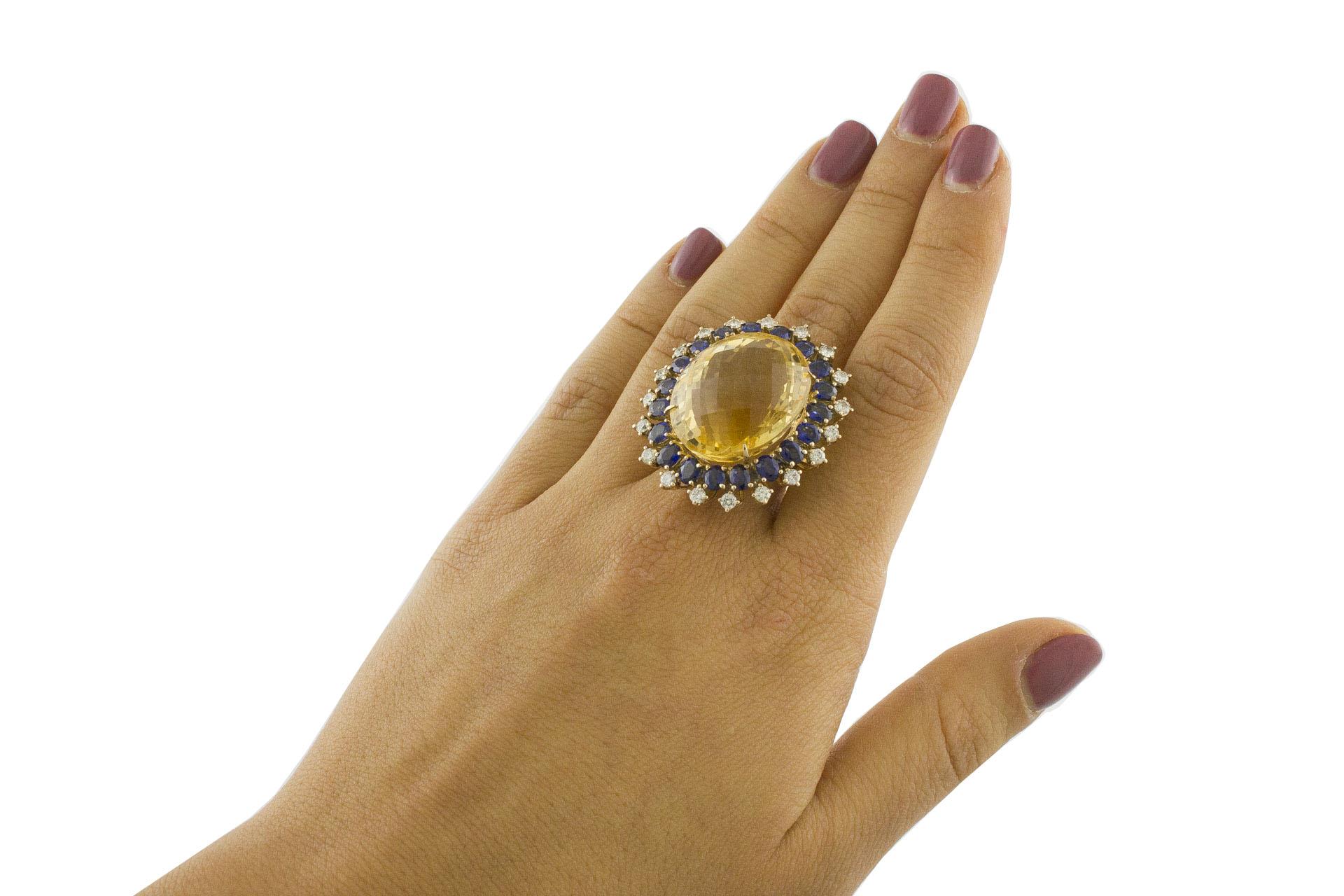 Women's Topaz Blue Sapphires White Diamonds Rose Gold Ring For Sale