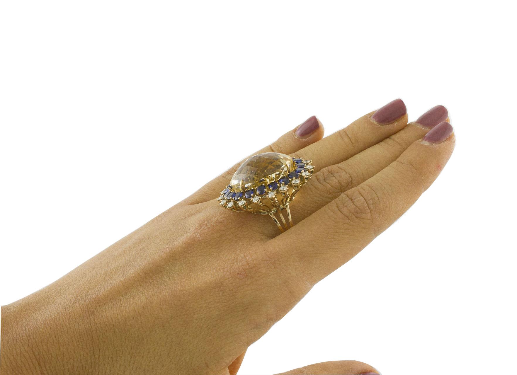 Topaz Blue Sapphires White Diamonds Rose Gold Ring For Sale 1