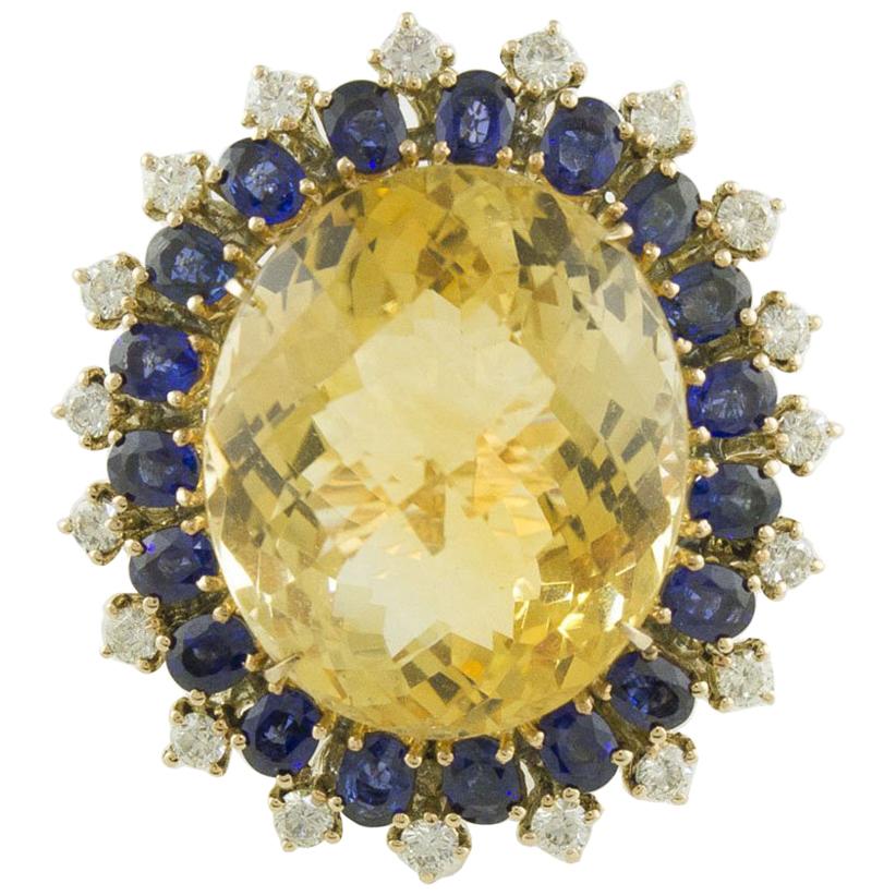 Topaz Blue Sapphires White Diamonds Rose Gold Ring For Sale