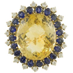 Vintage Topaz Blue Sapphires White Diamonds Rose Gold Ring