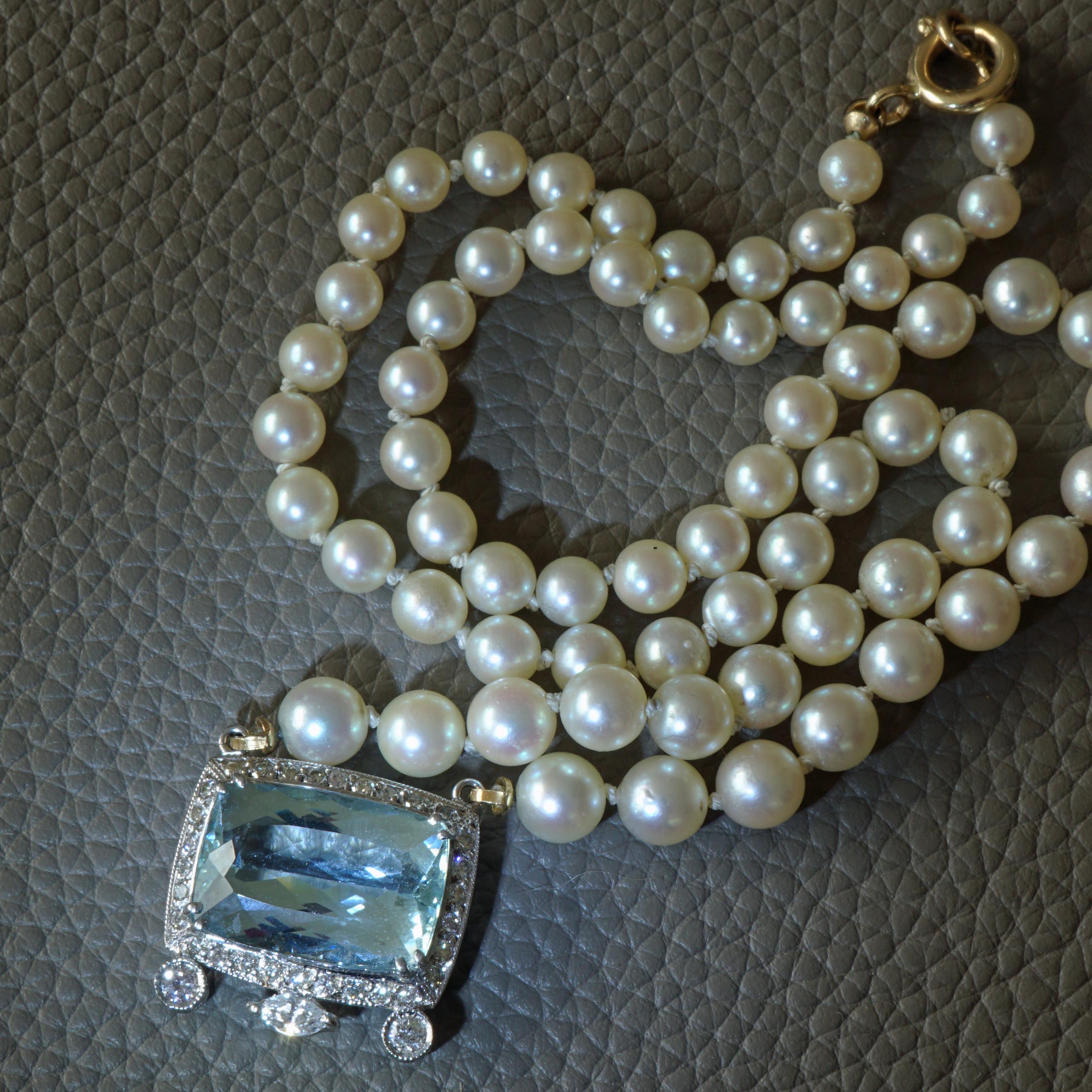 Topaz Brilliant Diamond Navette Necklace White Gold fine Akoya Pearls 5