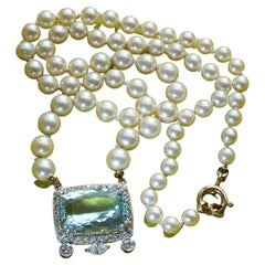 Topaz Brilliant Diamond Navette Necklace White Gold fine Akoya Pearls
