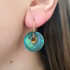 Topaz Briolette Diamond on Gold 18 Karat Earrings