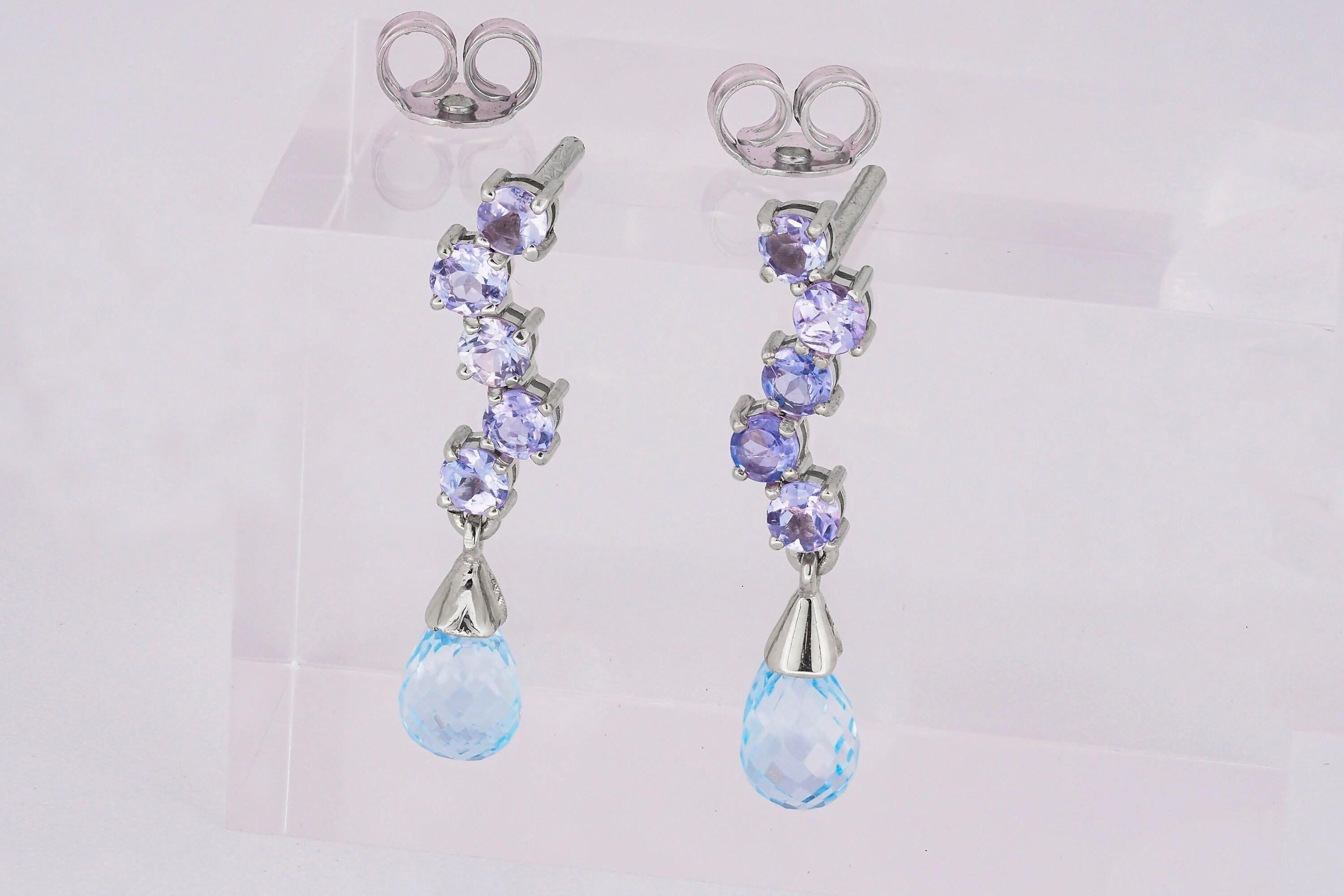 Briolette Cut Topaz Briolette, tanzanite earrings studs For Sale