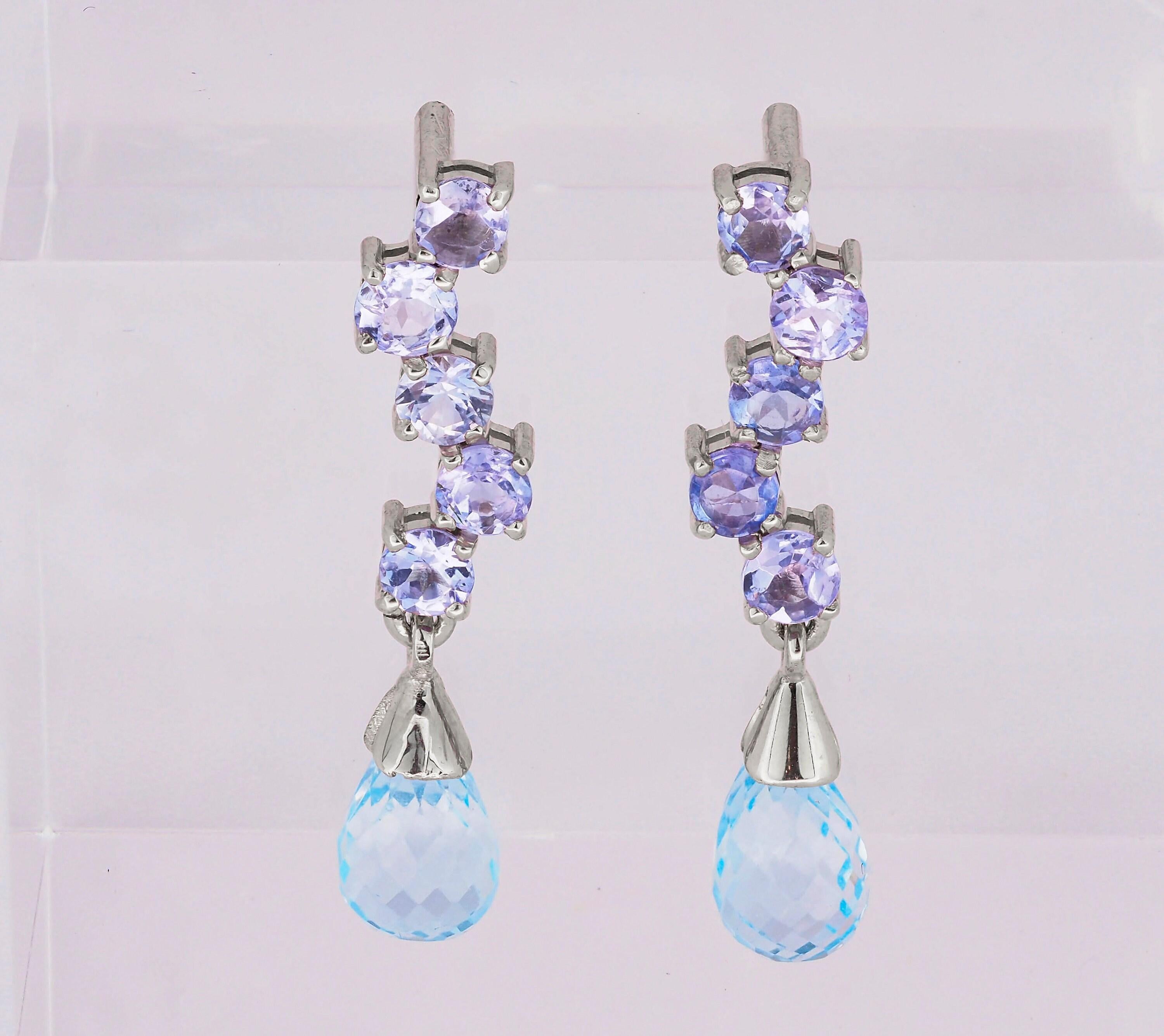 Topaz Briolette, tanzanite earrings studs In New Condition For Sale In Istanbul, TR