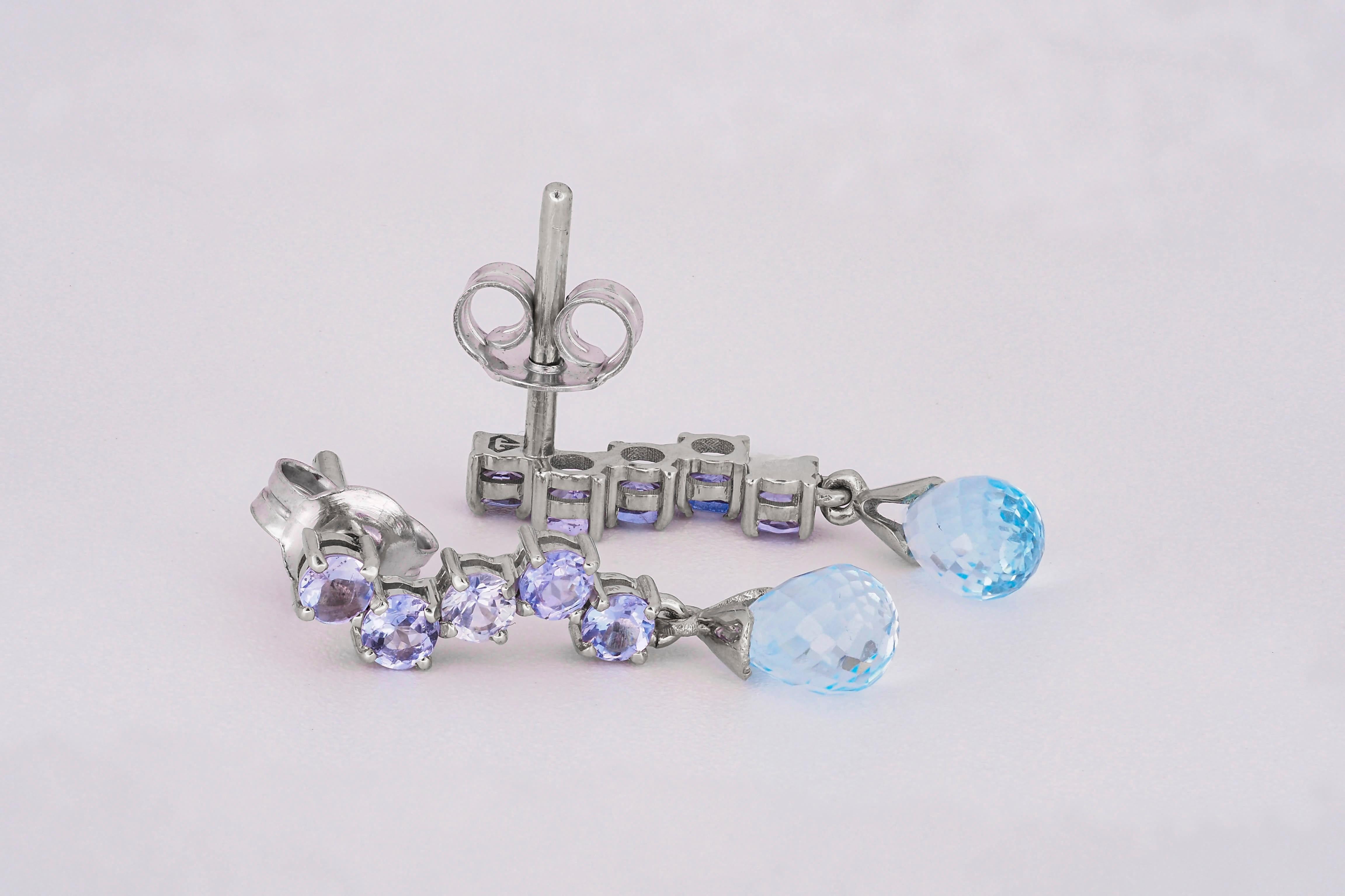 Topaz Briolette, tanzanite earrings studs For Sale 1
