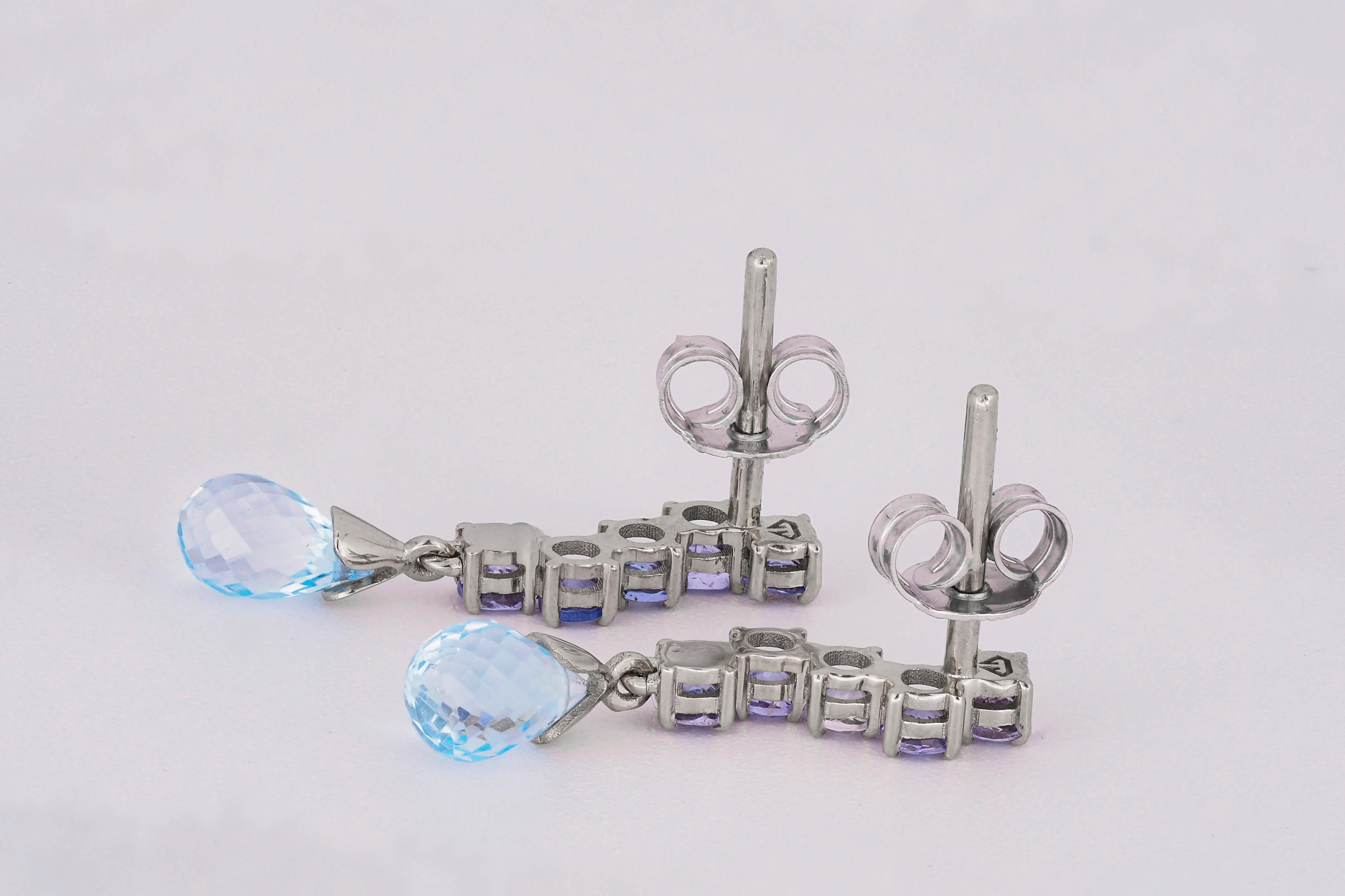 Topaz Briolette, tanzanite earrings studs For Sale 2