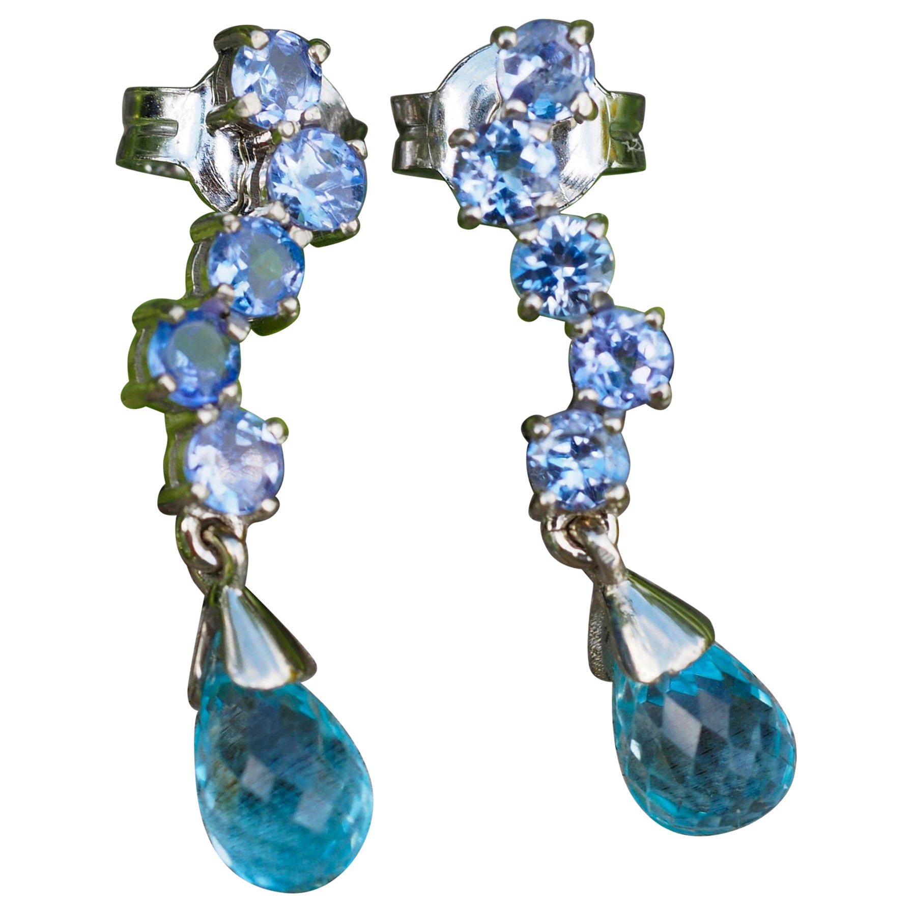 Orecchini A Perno In Argento 925 Con Topazio Blu – Pietra Ovale 5x7 Mm, Eleganti E Leggeri, 1g Cad.