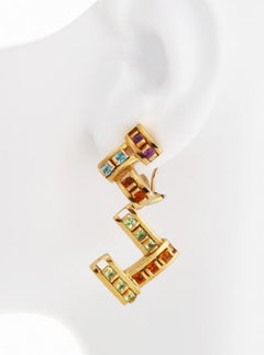 Topaz Citrine Peridot and Amethyst 18 Karat ABACUS Earrings, John Landrum Bryant