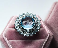 Topaz cocktail ring 18KT white gold floral ring