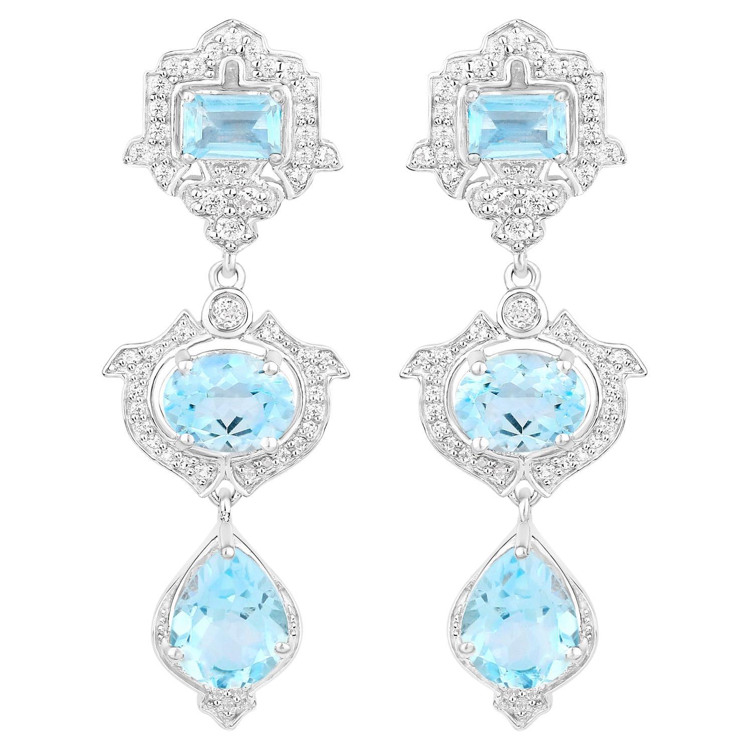 Topaz Dangle Earrings 9.07 Carats Rhodium Plated Sterling Silver
