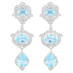 Topaz Dangle Earrings 9.07 Carats Rhodium Plated Sterling Silver
