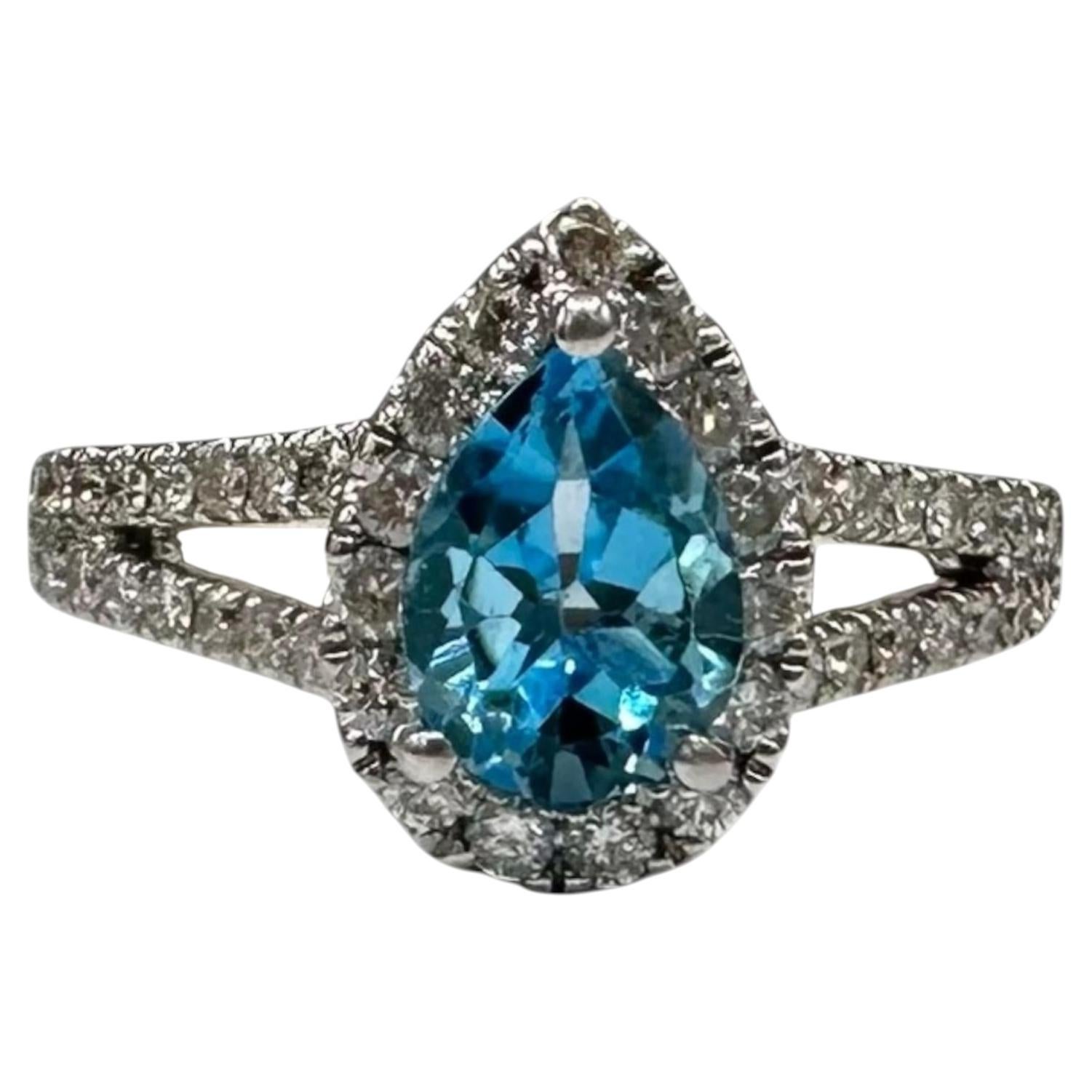 Topaz Diamond Cocktail Ring 14K White Gold 0.75ctw Size 7