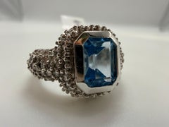 Topaz Diamond cocktail ring 14KT gold Huge ring Pave diamonds