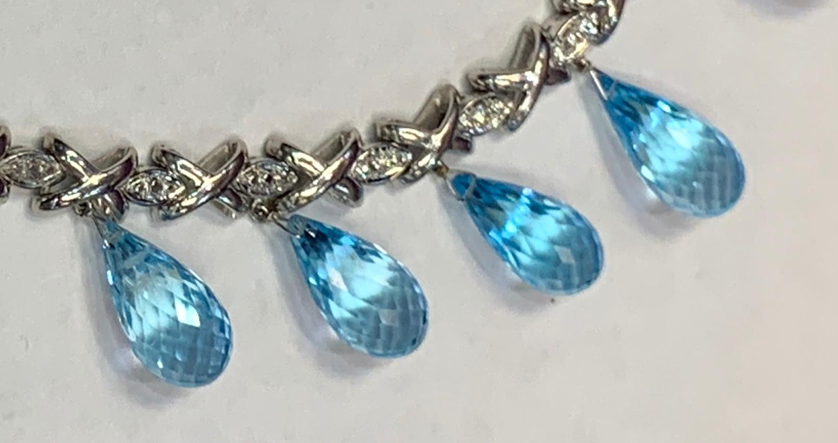 Topaz and Diamond Drop Necklace For Sale 5