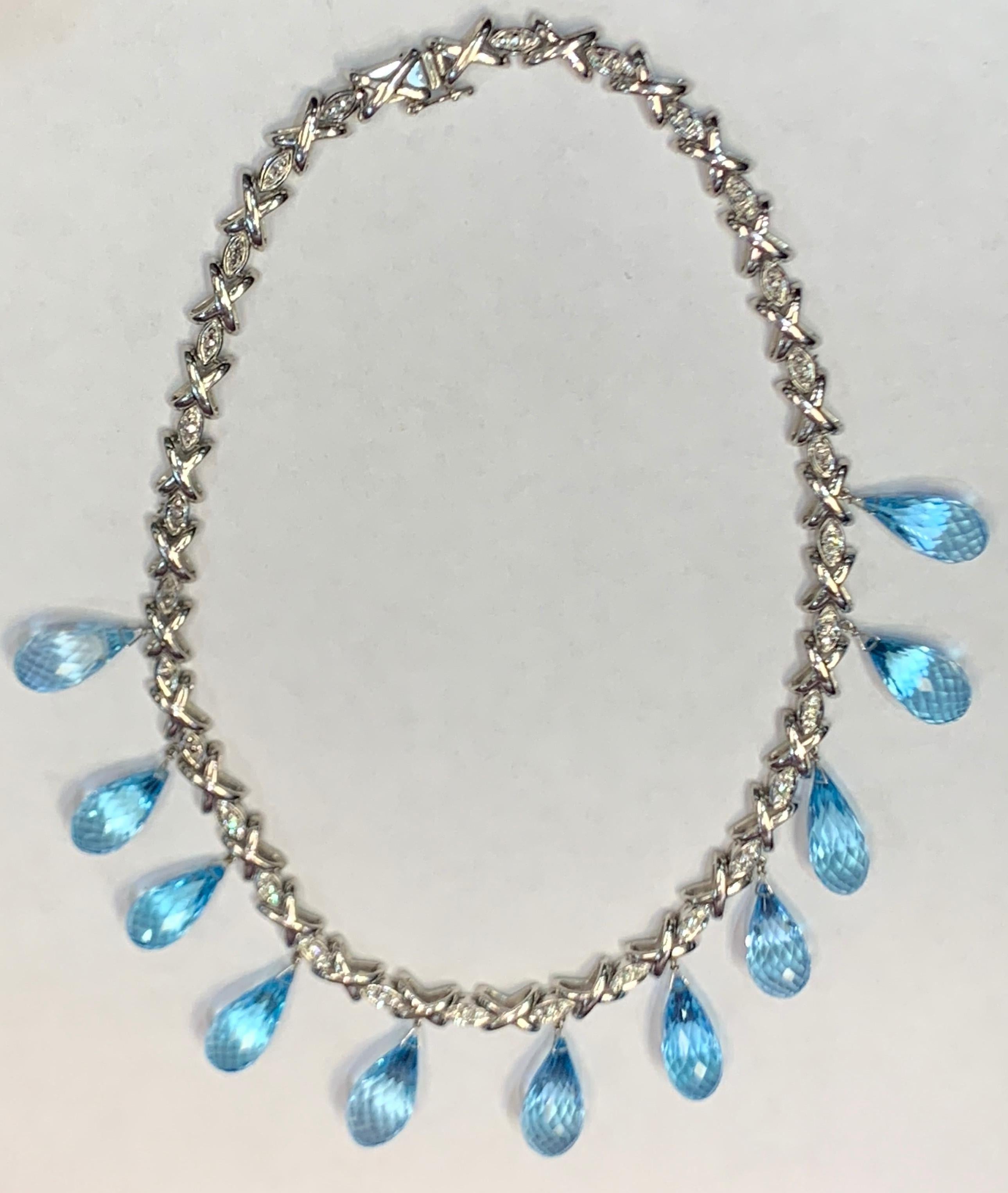 Topaz and Diamond Drop Necklace For Sale 7