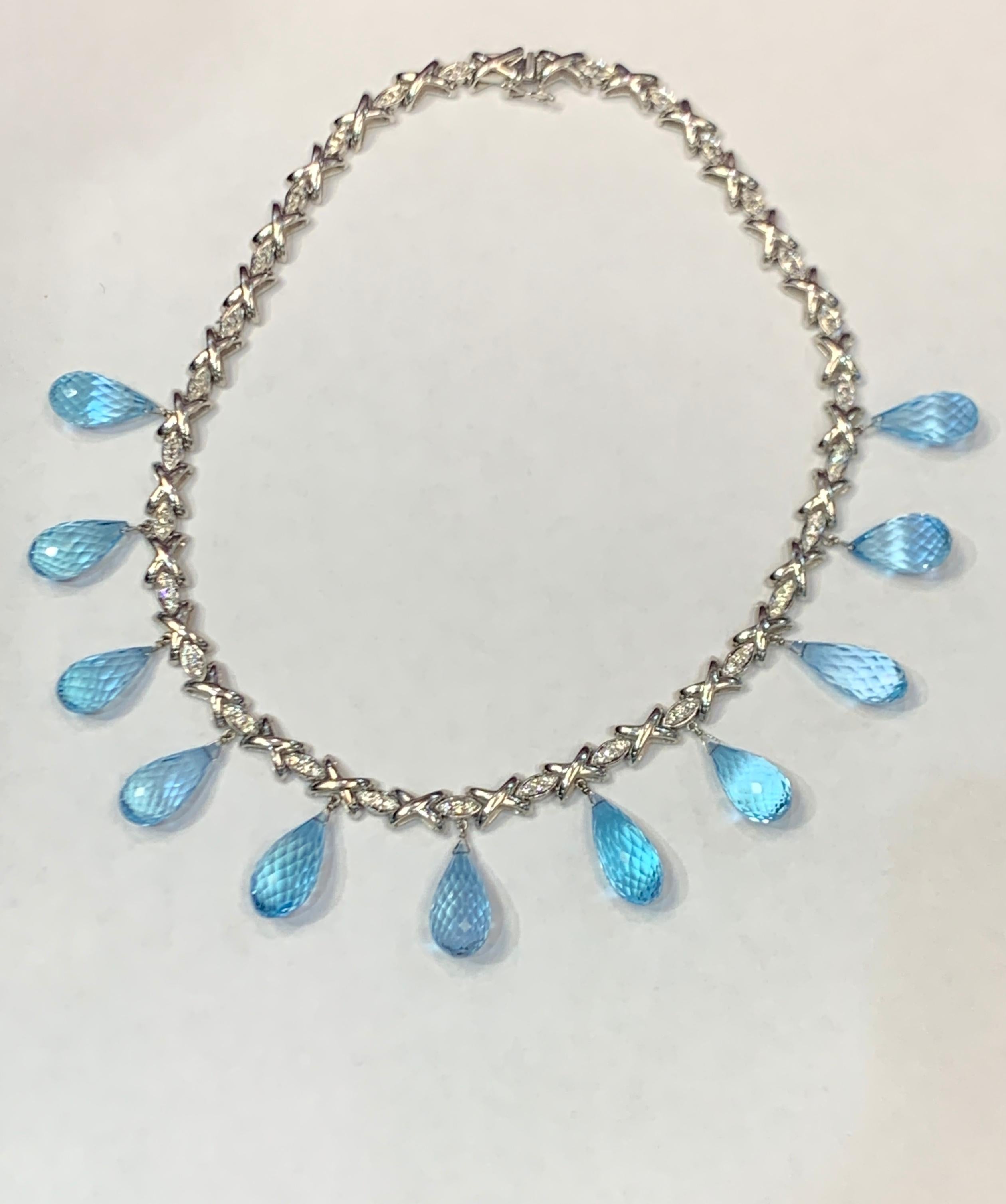 Topaz and Diamond Drop Necklace In Excellent Condition For Sale In New York, NY
