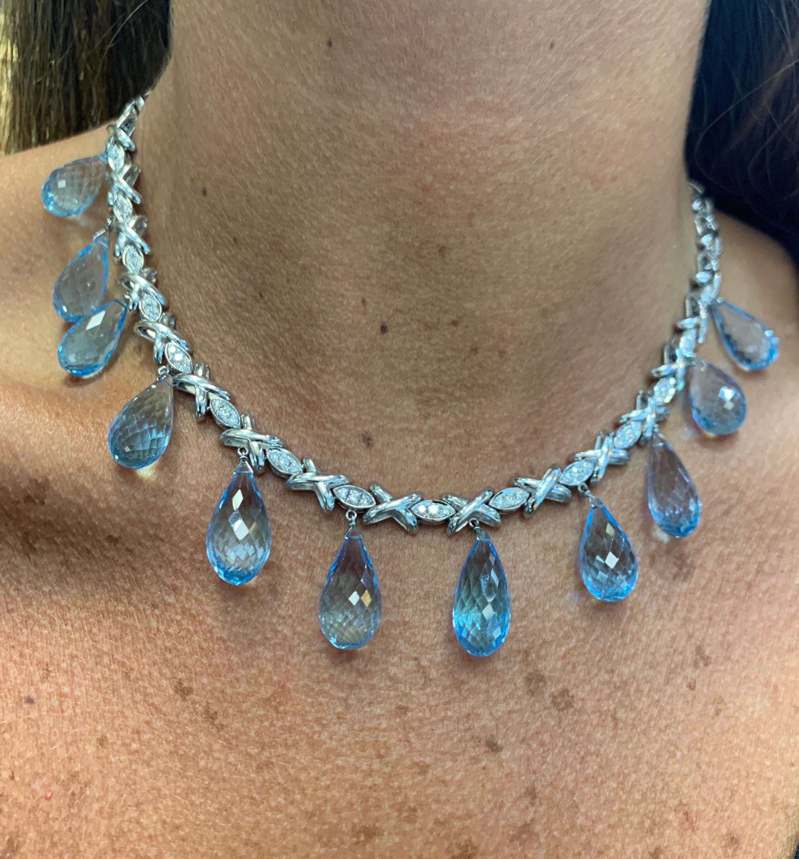 Topaz and Diamond Drop Necklace For Sale 3