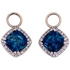Topaz Diamond Earring Charms, 14k White Gold with Royal London Blue Topaz Hoops