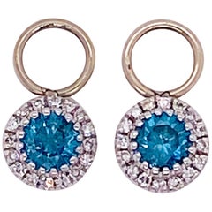 Topaz Diamond Earring Charms, Blue Topaz, 14 Karat Gold, Hoop Charm, .79 Carat
