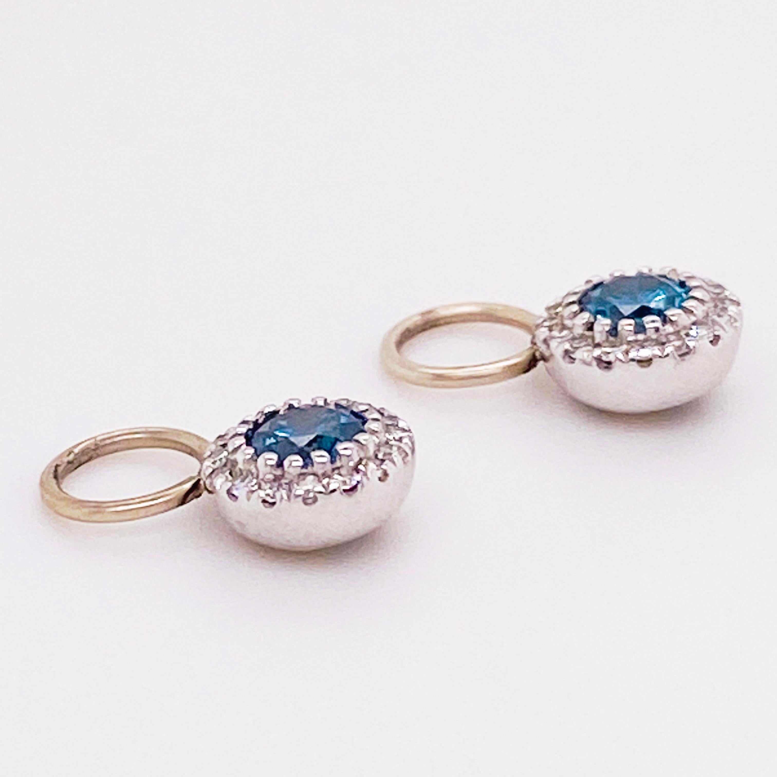 Modern Topaz Diamond Earring Charms, Blue Topaz, 14 Karat Gold, Hoop Charm, .79 Carat