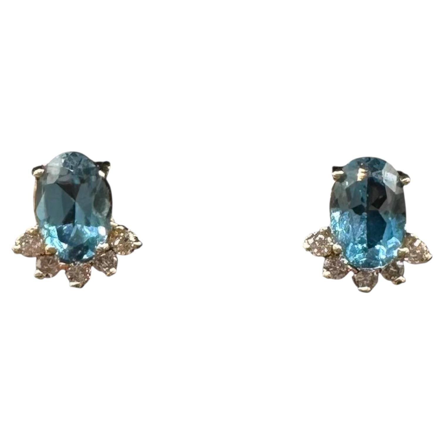 Topas-Diamant-Ohrringe aus 14-karätigem Gelbgold, oval, aus einem Nachlass, mit Druckverschluss