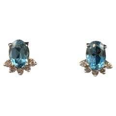 Orecchini con diamanti e topazio in oro giallo 14kt, forma ovale, stile vintage, chiusura a pressione