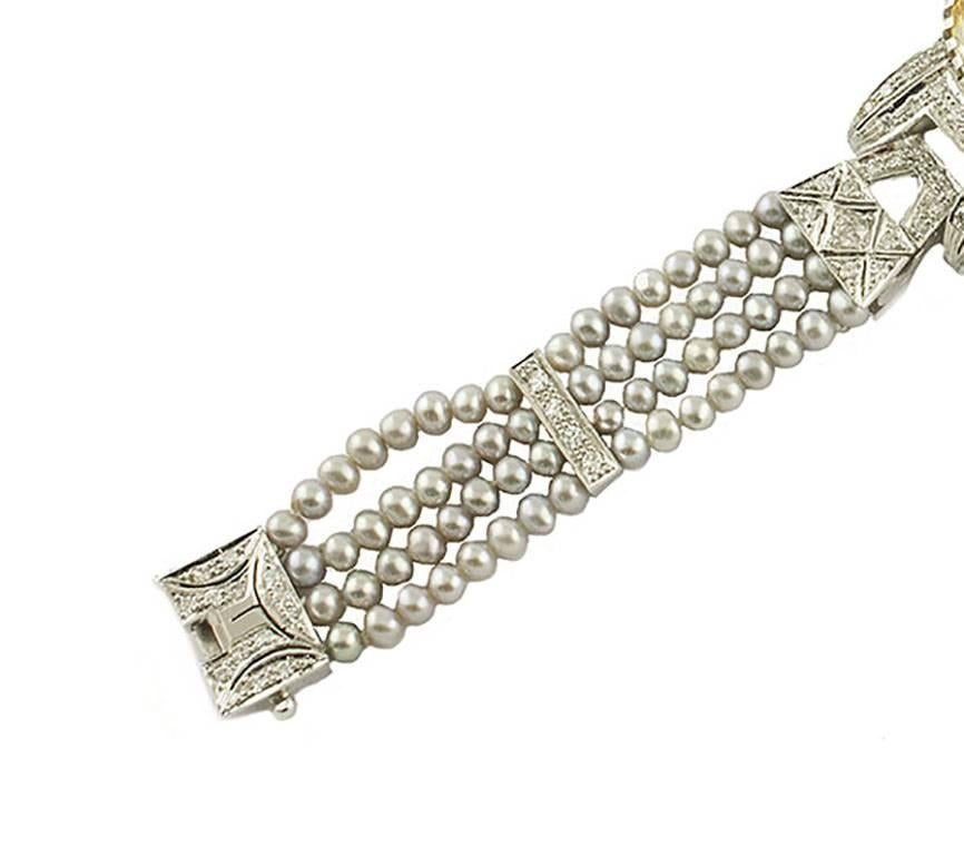 Topaz Diamond Gray Pearl Gold Bracelet In Good Condition For Sale In Marcianise, Marcianise (CE)