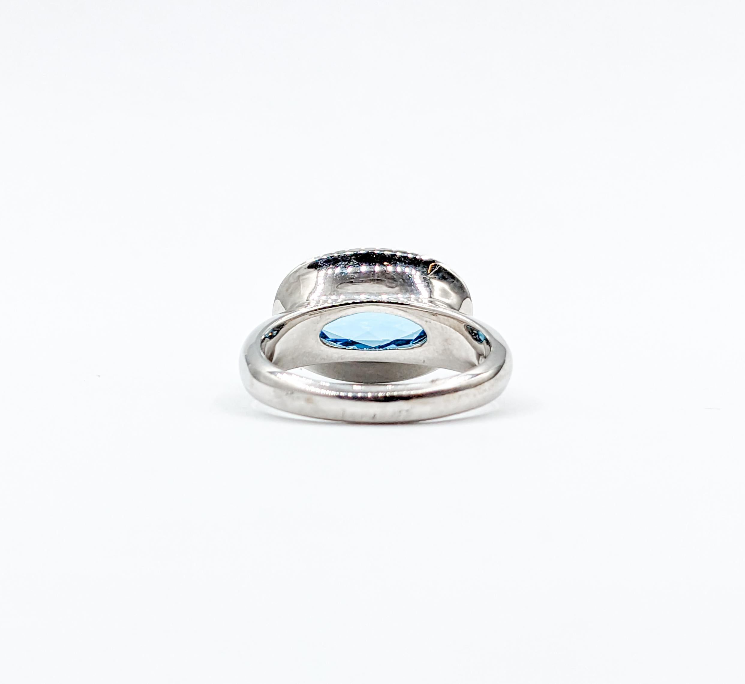 Topaz & Diamond Halo Ring in White Gold For Sale 2