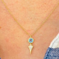Petite Topaz Diamond Drop, 14K Gold Round Blue Topaz Textured Dangle, NK6122