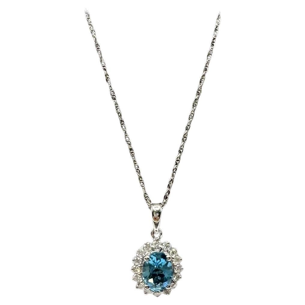 Topaz 
Diamond Necklace in 10kt White Gold – Oval Cut, 18in, New