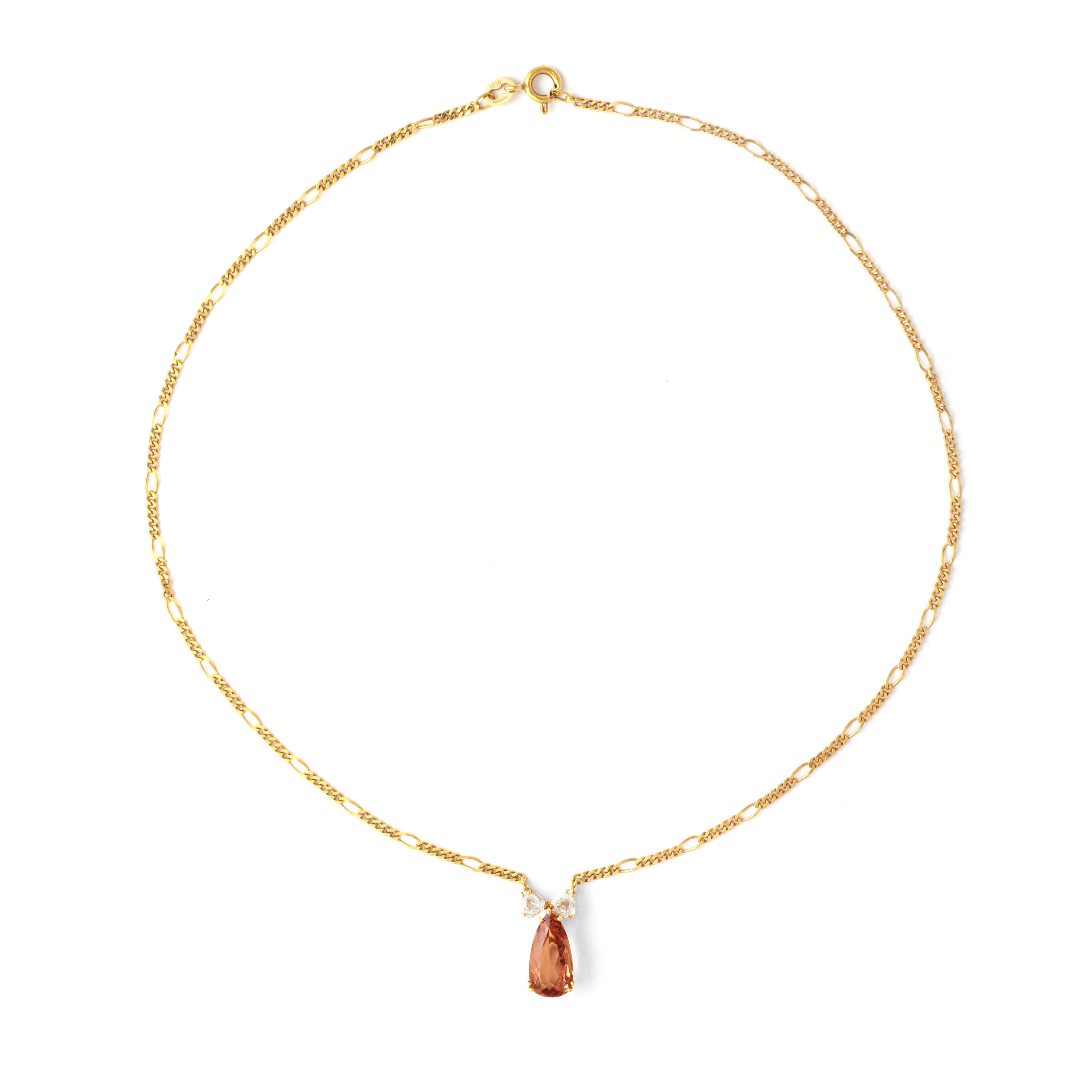 Pear Cut Topaz Diamond Pendant Chain Necklace For Sale
