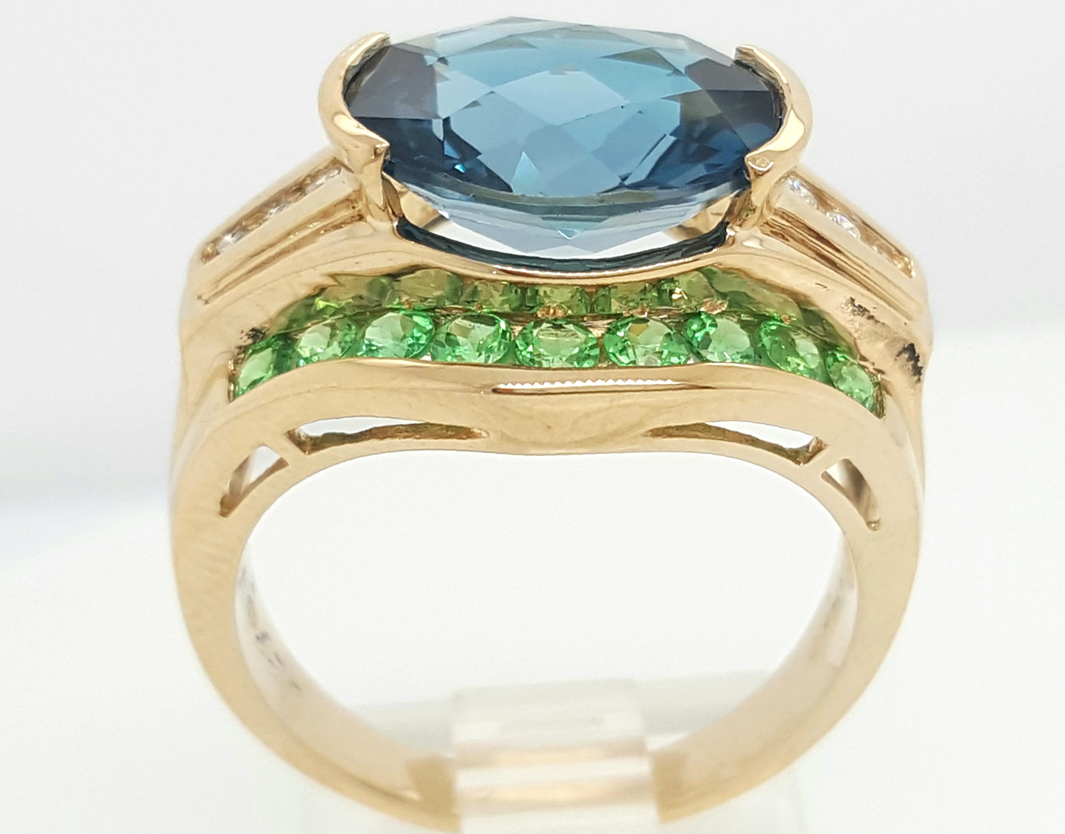 Topaz, Diamond, Peridot 14 Karat Yellow Gold Ring 1