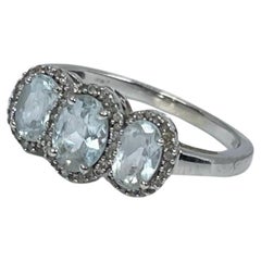 Vintage Topaz & Diamond Ring 10kt White Gold Modern Three Stone Ring