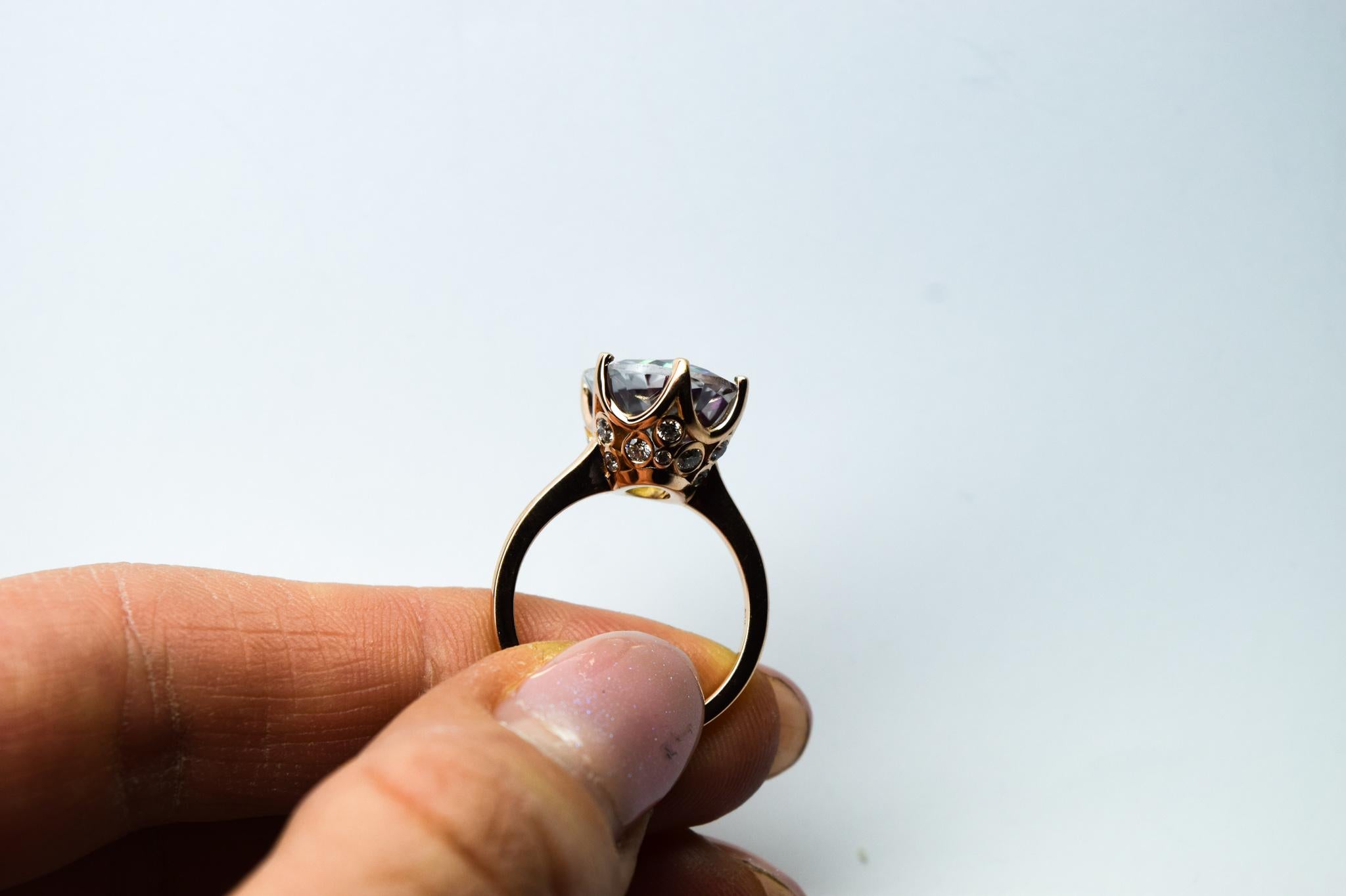 Topaz Diamond ring 14KT gold cocktail ring custom basket Natural diamonds For Sale 11