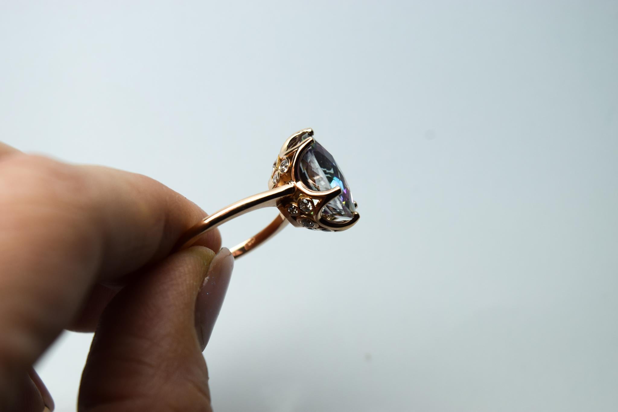 Topaz Diamond ring 14KT gold cocktail ring custom basket Natural diamonds For Sale 12