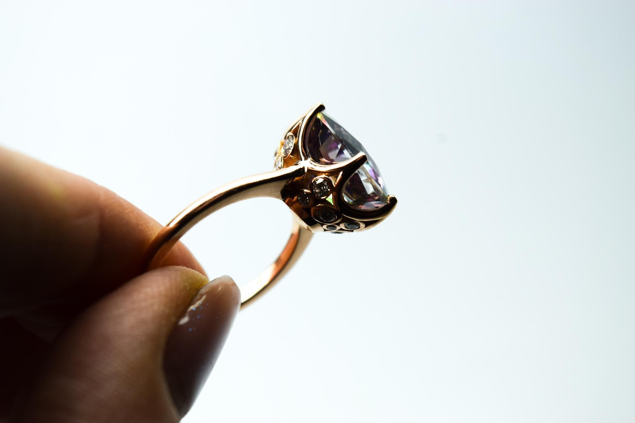 Topaz Diamond ring 14KT gold cocktail ring custom basket Natural diamonds For Sale 13