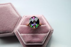 Topaz Diamond ring 14KT gold cocktail ring custom basket Natural diamonds