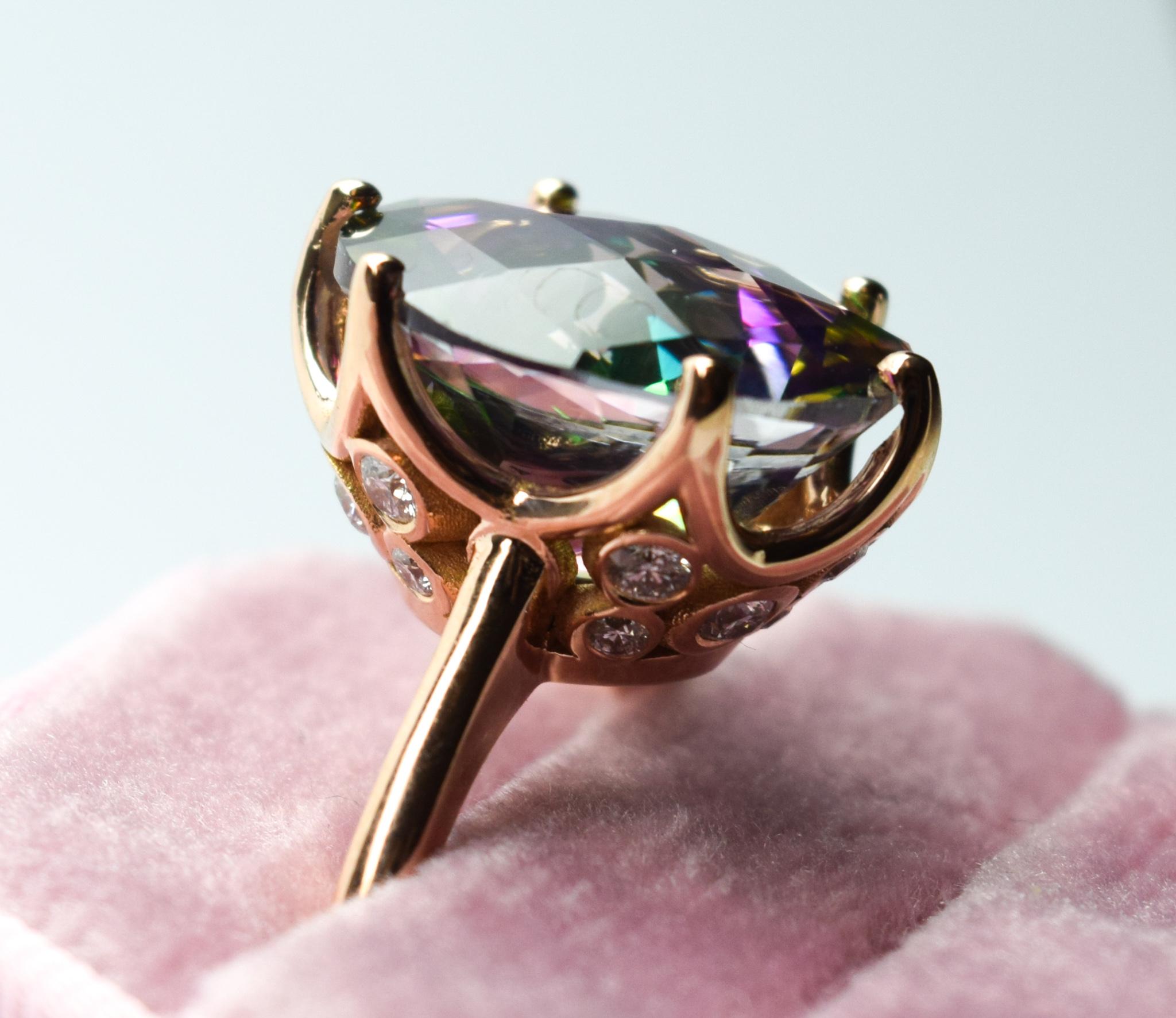 Oval Cut Topaz Diamond ring 14KT gold cocktail ring custom basket Natural diamonds For Sale